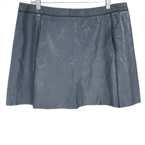 VINCE Buttery Soft Leather Miniskirt in Gray-Blue with Black Accents Size 12 - Picture 3 of 8